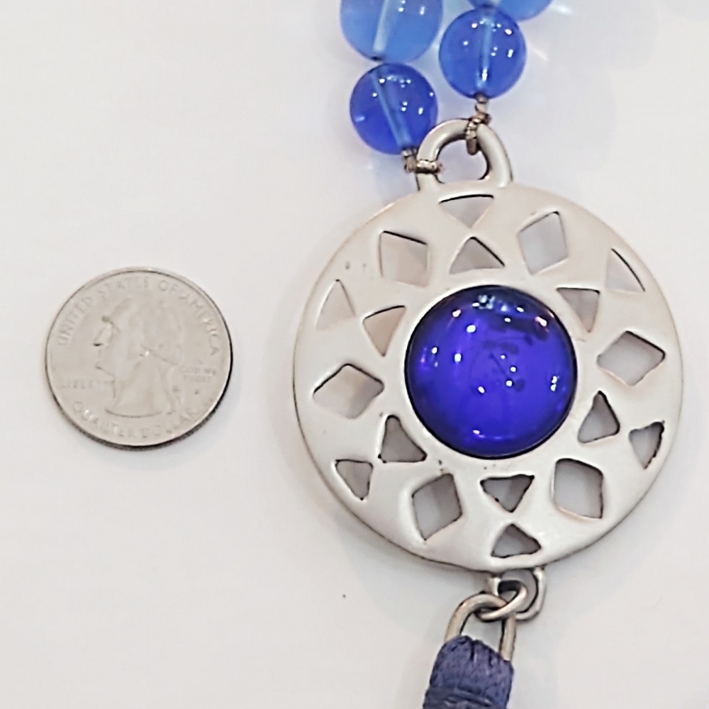 Vintage Celine Paris Oversized Blue Glass Bead & Gripoix Silver Necklace - Picture 13 of 15
